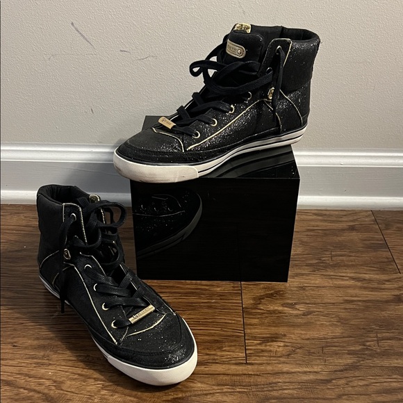 Guess Shoes - Guess Black and Gold High-Top Sneakers